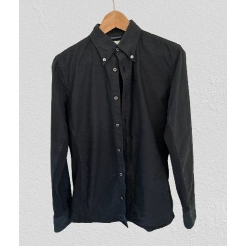 Jun Hashimoto Casual Shirt Cotton Black Ribbed Underarm Inserts Size Small